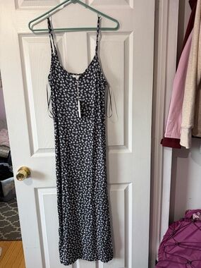 Z Supply Black Maxi Slip Dress with White Daisy Printt